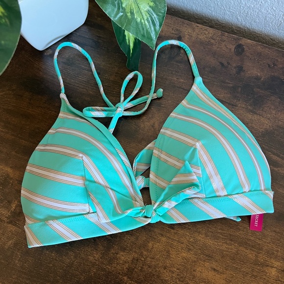 Victoria's Secret Other - Victoria's Secret Teal Blue, White, and Shimmer Gold Diagonal Stripe Swim Top